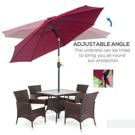 2.7M Garden Parasol Umbrella with Glass Fibre Ribs and Aluminium Frame, Tilting