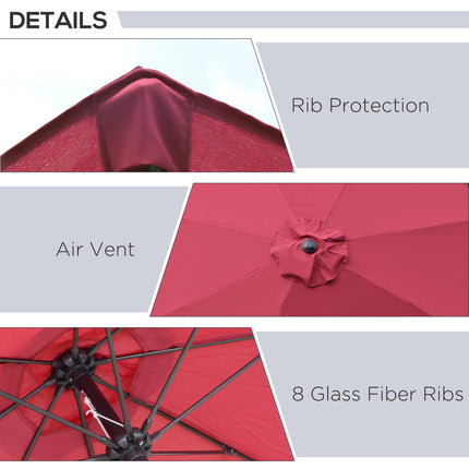 2.7M Garden Parasol Umbrella with Glass Fibre Ribs and Aluminium Frame, Tilting