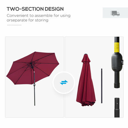 2.7M Garden Parasol Umbrella with Glass Fibre Ribs and Aluminium Frame, Tilting