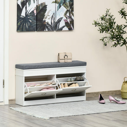 Shoe Storage Bench with Cushion, 2 Drawers & Adjustable Shelf for Entryway, Hallway, Bedroom - White