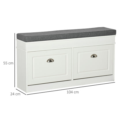 Shoe Storage Bench with Cushion, 2 Drawers & Adjustable Shelf for Entryway, Hallway, Bedroom - White