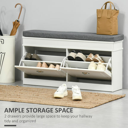 Shoe Storage Bench with Cushion, 2 Drawers & Adjustable Shelf for Entryway, Hallway, Bedroom - White