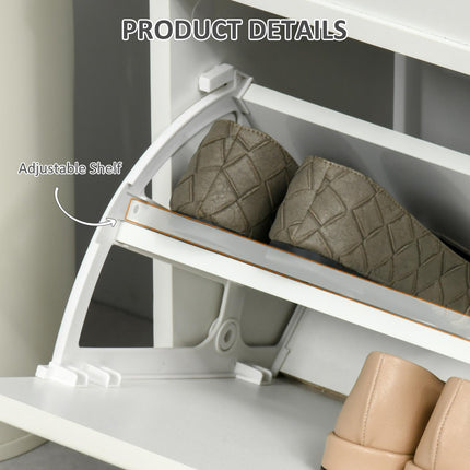 Shoe Storage Bench with Cushion, 2 Drawers & Adjustable Shelf for Entryway, Hallway, Bedroom - White