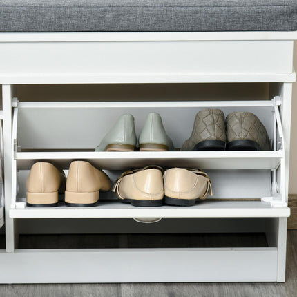 Shoe Storage Bench with Cushion, 2 Drawers & Adjustable Shelf for Entryway, Hallway, Bedroom - White