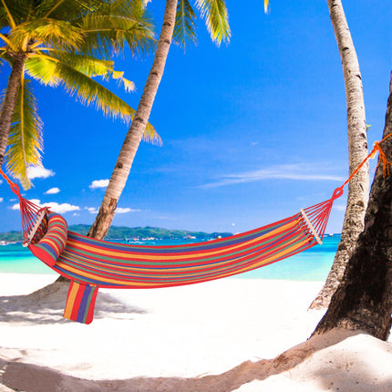 Cotton Portable Hammock Swing Chair with Headrest & Side Pocket 270x80 cm - Rainbow Stripes
