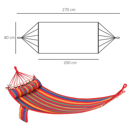 Cotton Portable Hammock Swing Chair with Headrest & Side Pocket 270x80 cm - Rainbow Stripes
