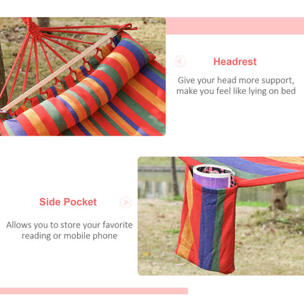 Cotton Portable Hammock Swing Chair with Headrest & Side Pocket 270x80 cm - Rainbow Stripes