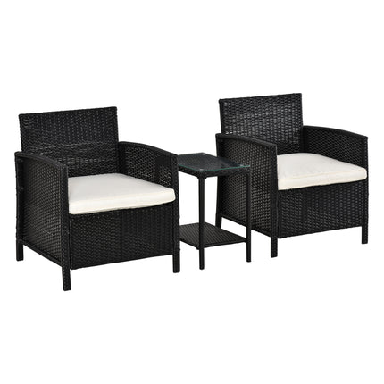 2-Seater PE Rattan Side Table & Armchair Bistro Set Jack and Jill Seat w/ Pillow