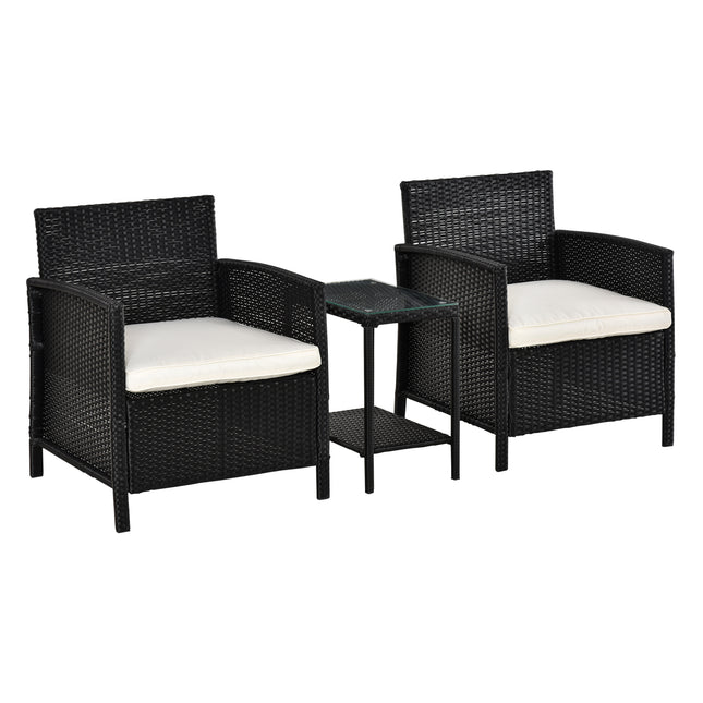 2-Seater PE Rattan Side Table & Armchair Bistro Set Jack and Jill Seat w/ Pillow