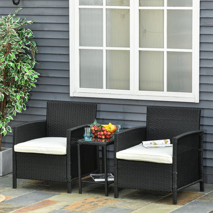 2-Seater PE Rattan Side Table & Armchair Bistro Set Jack and Jill Seat w/ Pillow
