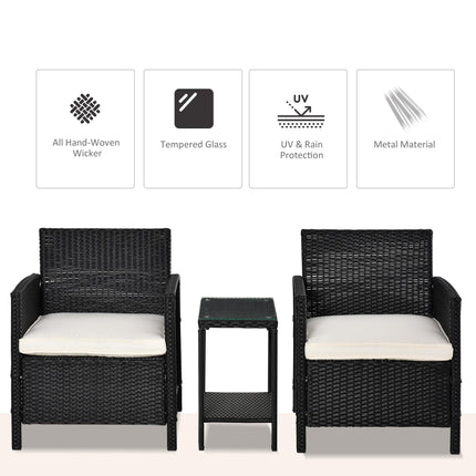 2-Seater PE Rattan Side Table & Armchair Bistro Set Jack and Jill Seat w/ Pillow