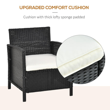 2-Seater PE Rattan Side Table & Armchair Bistro Set Jack and Jill Seat w/ Pillow