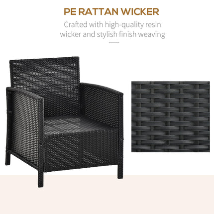 2-Seater PE Rattan Side Table & Armchair Bistro Set Jack and Jill Seat w/ Pillow