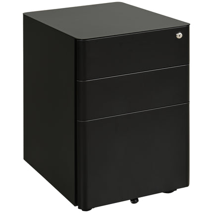3-Drawer Lockable Steel File Cabinet for Letter Legal A4 with Wheels - Black