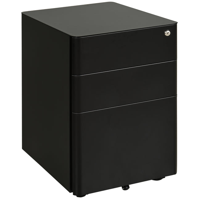 3-Drawer Lockable Steel File Cabinet for Letter Legal A4 with Wheels - Black