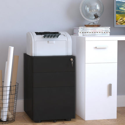 3-Drawer Lockable Steel File Cabinet for Letter Legal A4 with Wheels - Black