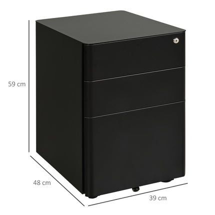 3-Drawer Lockable Steel File Cabinet for Letter Legal A4 with Wheels - Black