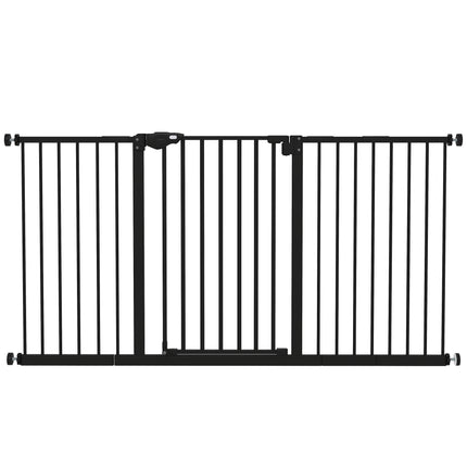 Retractable Pet Safety Gate with 3 Extensions and Adjustable Screws 76.2 x 152.3 cm - Black