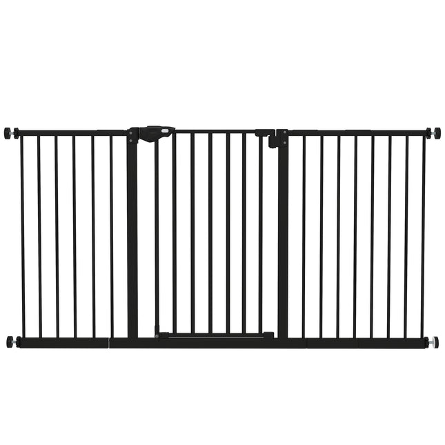 Retractable Pet Safety Gate with 3 Extensions and Adjustable Screws 76.2 x 152.3 cm - Black