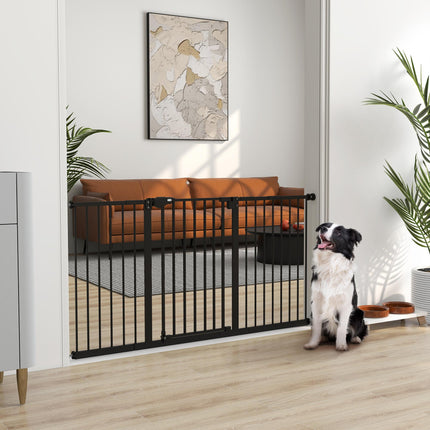 Retractable Pet Safety Gate with 3 Extensions and Adjustable Screws 76.2 x 152.3 cm - Black