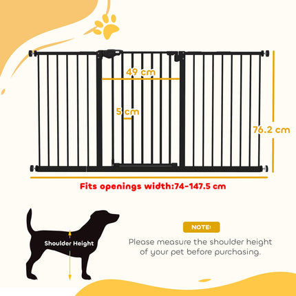 Retractable Pet Safety Gate with 3 Extensions and Adjustable Screws 76.2 x 152.3 cm - Black