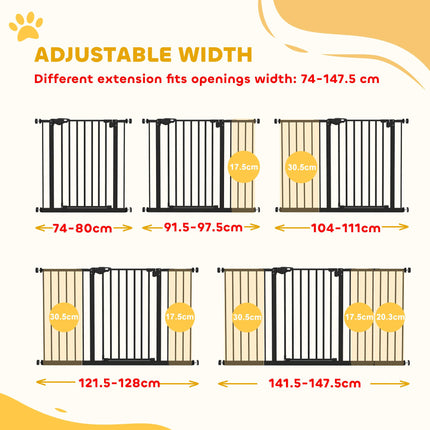 Retractable Pet Safety Gate with 3 Extensions and Adjustable Screws 76.2 x 152.3 cm - Black