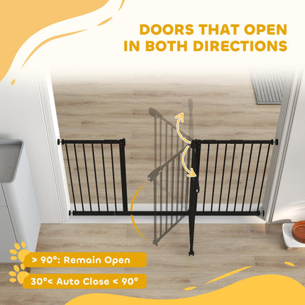 Retractable Pet Safety Gate with 3 Extensions and Adjustable Screws 76.2 x 152.3 cm - Black