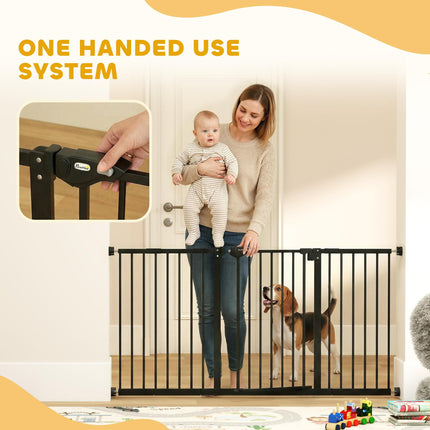 Retractable Pet Safety Gate with 3 Extensions and Adjustable Screws 76.2 x 152.3 cm - Black