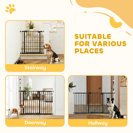 Retractable Pet Safety Gate with 3 Extensions and Adjustable Screws 76.2 x 152.3 cm - Black
