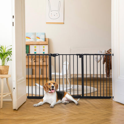 Retractable Pet Safety Gate with 3 Extensions and Adjustable Screws 76.2 x 152.3 cm - Black