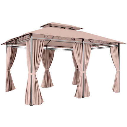 4m x 3m Metal Gazebo Canopy Set with Curtains - Brown