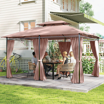 4m x 3m Metal Gazebo Canopy Set with Curtains - Brown