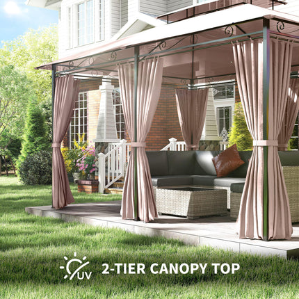 4m x 3m Metal Gazebo Canopy Set with Curtains - Brown