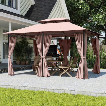 4m x 3m Metal Gazebo Canopy Set with Curtains - Brown