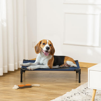 Medium Elevated Dog Cat Pet Cot Bed Portable Camping Basket - Blue