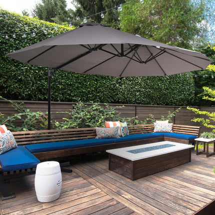 Double Parasol Patio Umbrella with Steel Pole, 12 Ribs, Crank Handle, Twin Canopy - Grey
