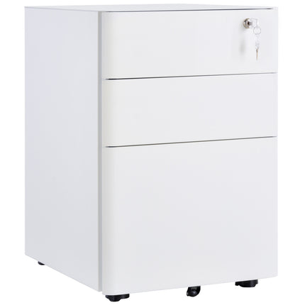 3 Drawer Lockable Rolling Steel Filing Cabinet Fully Assembled - White