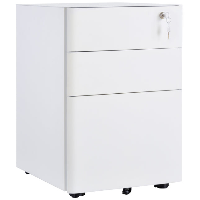 3 Drawer Lockable Rolling Steel Filing Cabinet Fully Assembled - White