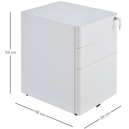 3 Drawer Lockable Rolling Steel Filing Cabinet Fully Assembled - White
