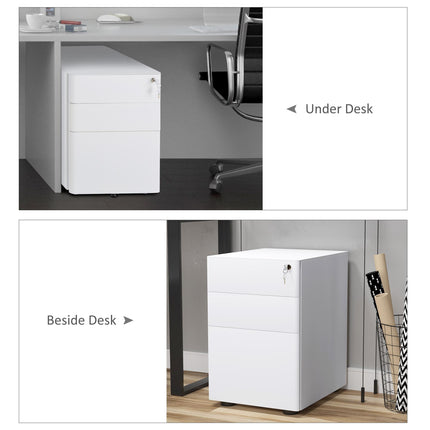 3 Drawer Lockable Rolling Steel Filing Cabinet Fully Assembled - White