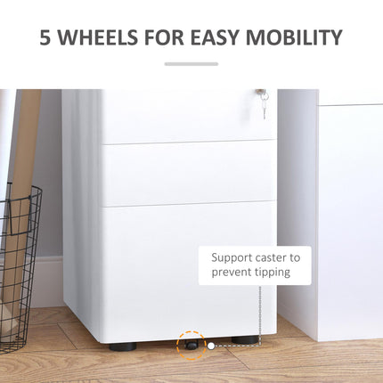 3 Drawer Lockable Rolling Steel Filing Cabinet Fully Assembled - White