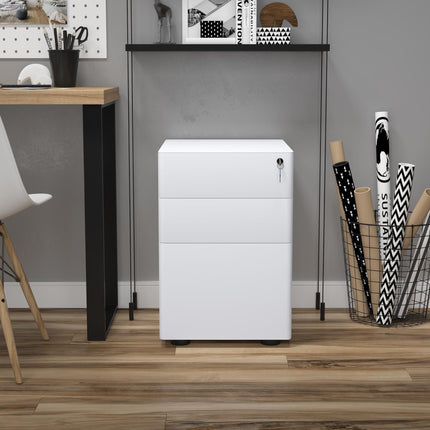 3 Drawer Lockable Rolling Steel Filing Cabinet Fully Assembled - White
