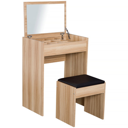 Dressing Table Set with Padded Stool and Flip-up Mirror - Wood Grain