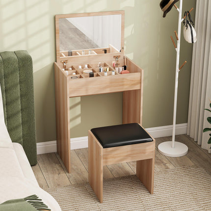 Dressing Table Set with Padded Stool and Flip-up Mirror - Wood Grain