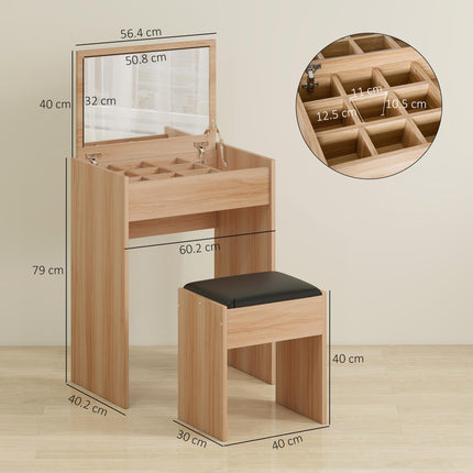 Dressing Table Set with Padded Stool and Flip-up Mirror - Wood Grain