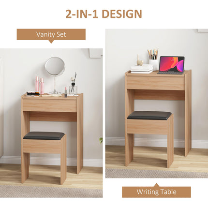 Dressing Table Set with Padded Stool and Flip-up Mirror - Wood Grain