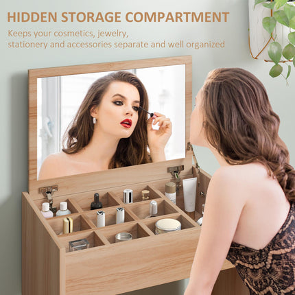 Dressing Table Set with Padded Stool and Flip-up Mirror - Wood Grain
