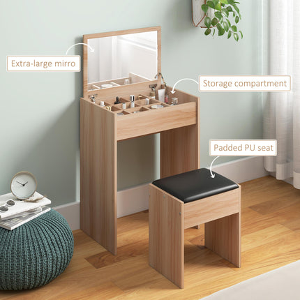 Dressing Table Set with Padded Stool and Flip-up Mirror - Wood Grain