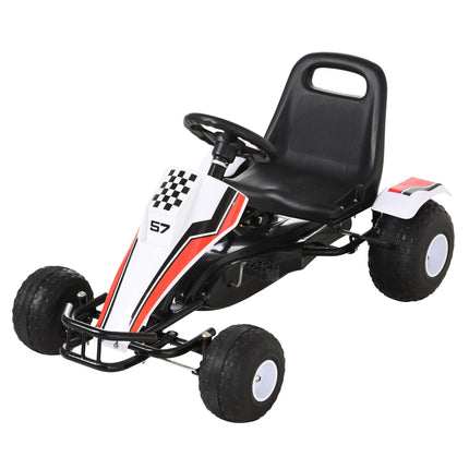 Kids Adjustable Seat Pedal Go-Kart with Steering Wheel and Hand Brake - White/Red