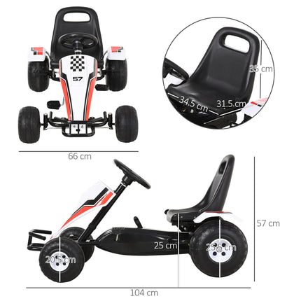 Kids Adjustable Seat Pedal Go-Kart with Steering Wheel and Hand Brake - White/Red